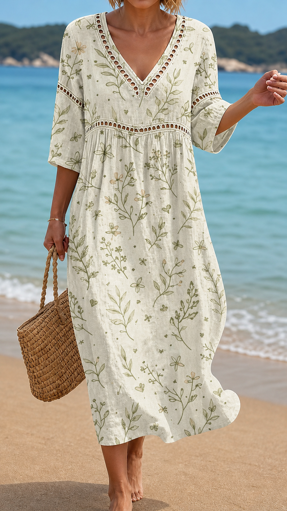 Serena | Vestido Midi Botánico Natural