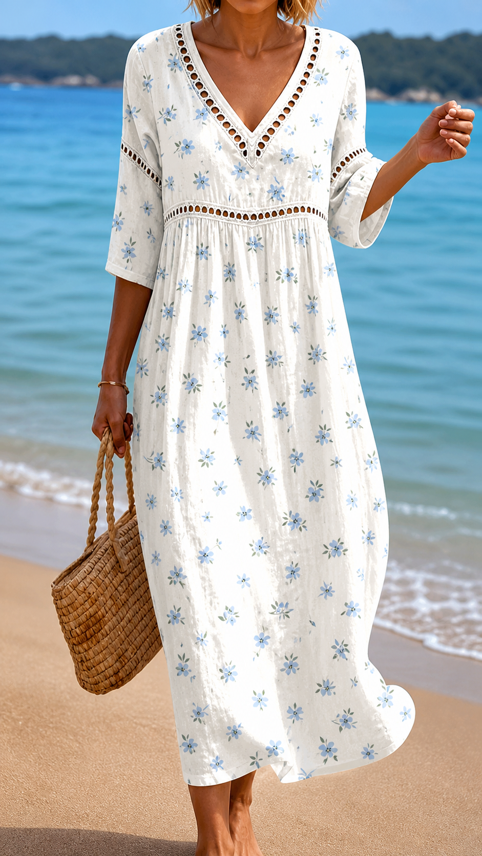 Martina | Vestido midi de florecitas azules