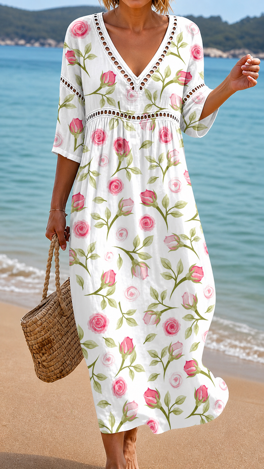Rosanna | Vestido midi rosa de verano