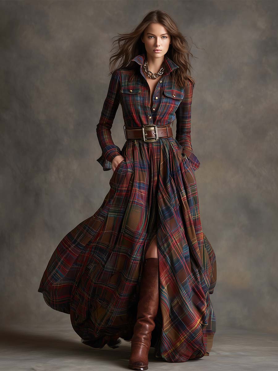 Marina | Vestido Camisero Maxi a Cuadros
