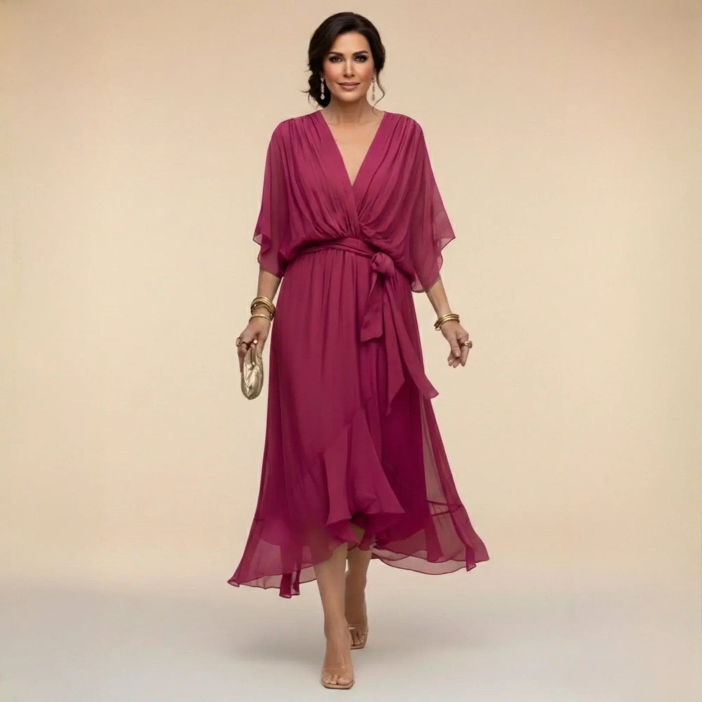 Monica | Vestido de chiffon con escote en V