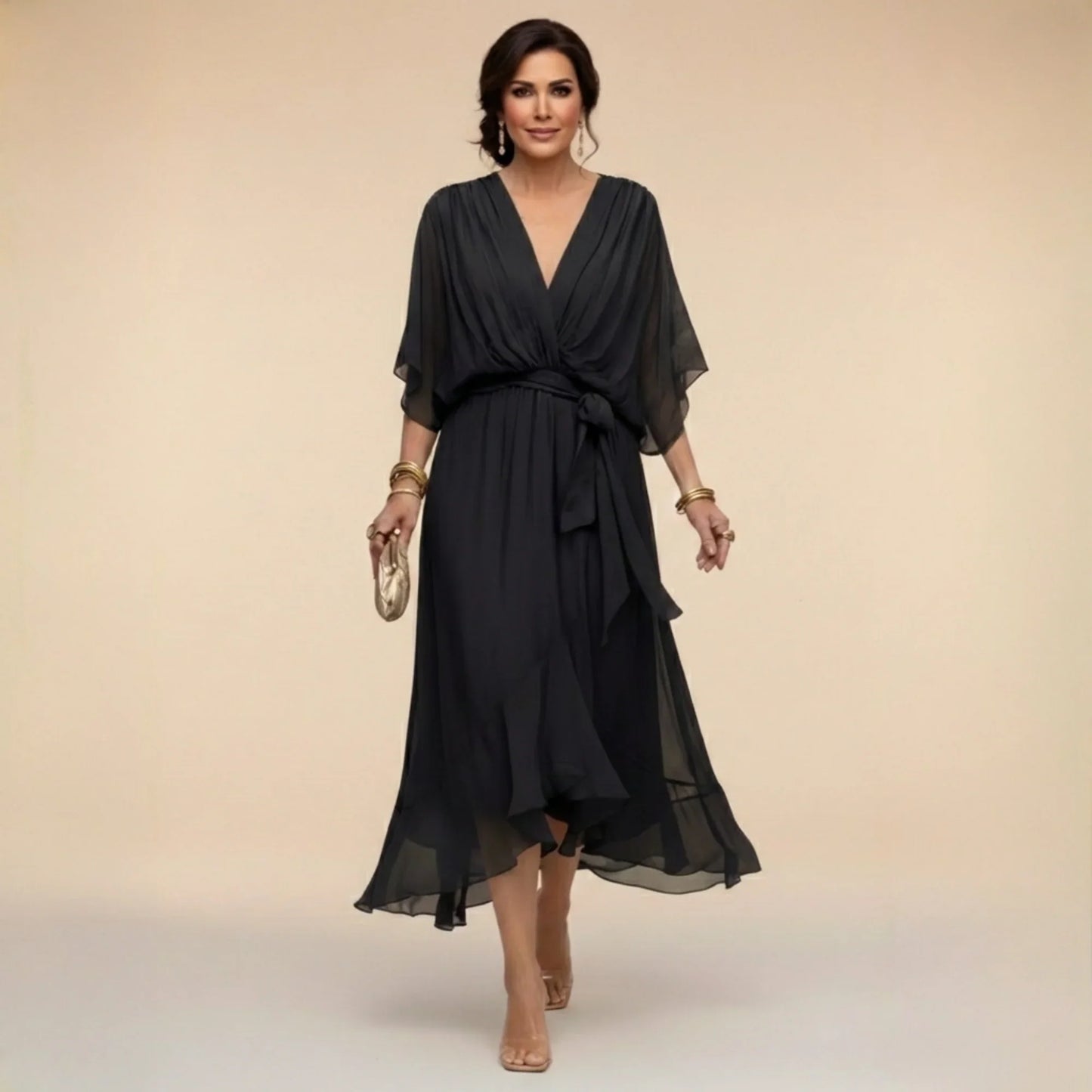 Monica | Vestido de chiffon con escote en V
