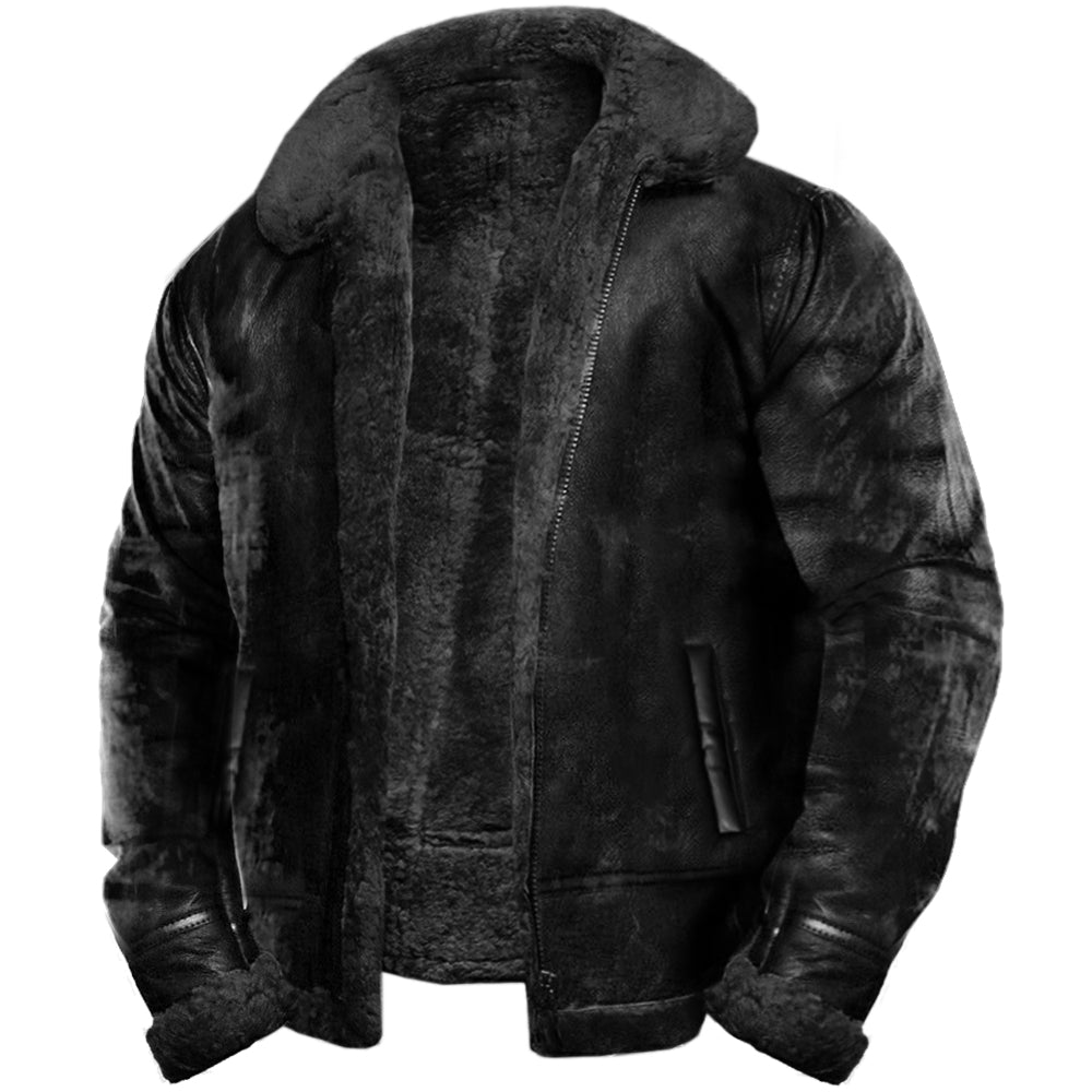 Iván™ | Chaqueta de Cuero Negro con Forro de Piel Sintética
