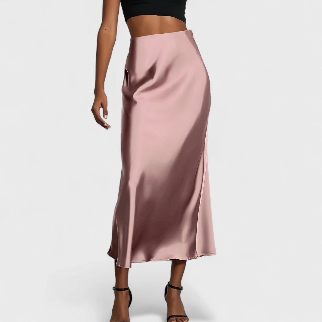 Sofía | Falda midi raso talle alto
