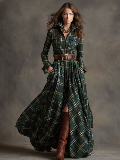 Marina | Vestido Camisero Maxi a Cuadros