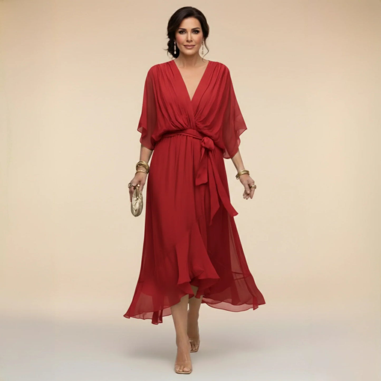 Monica | Vestido de chiffon con escote en V