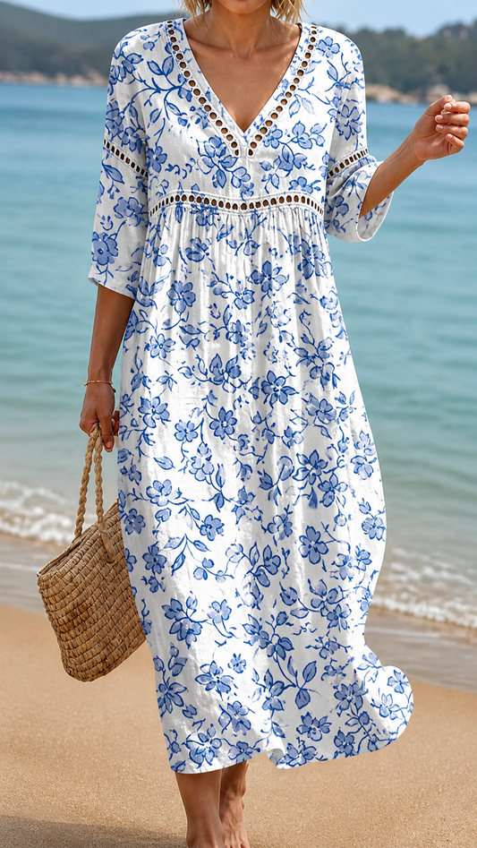 Sofía | Vestido Midi Floral Azul