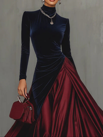 Beatriz | Elegante Vestido Largo Bicolor de Terciopelo y Satén con Falda fluida