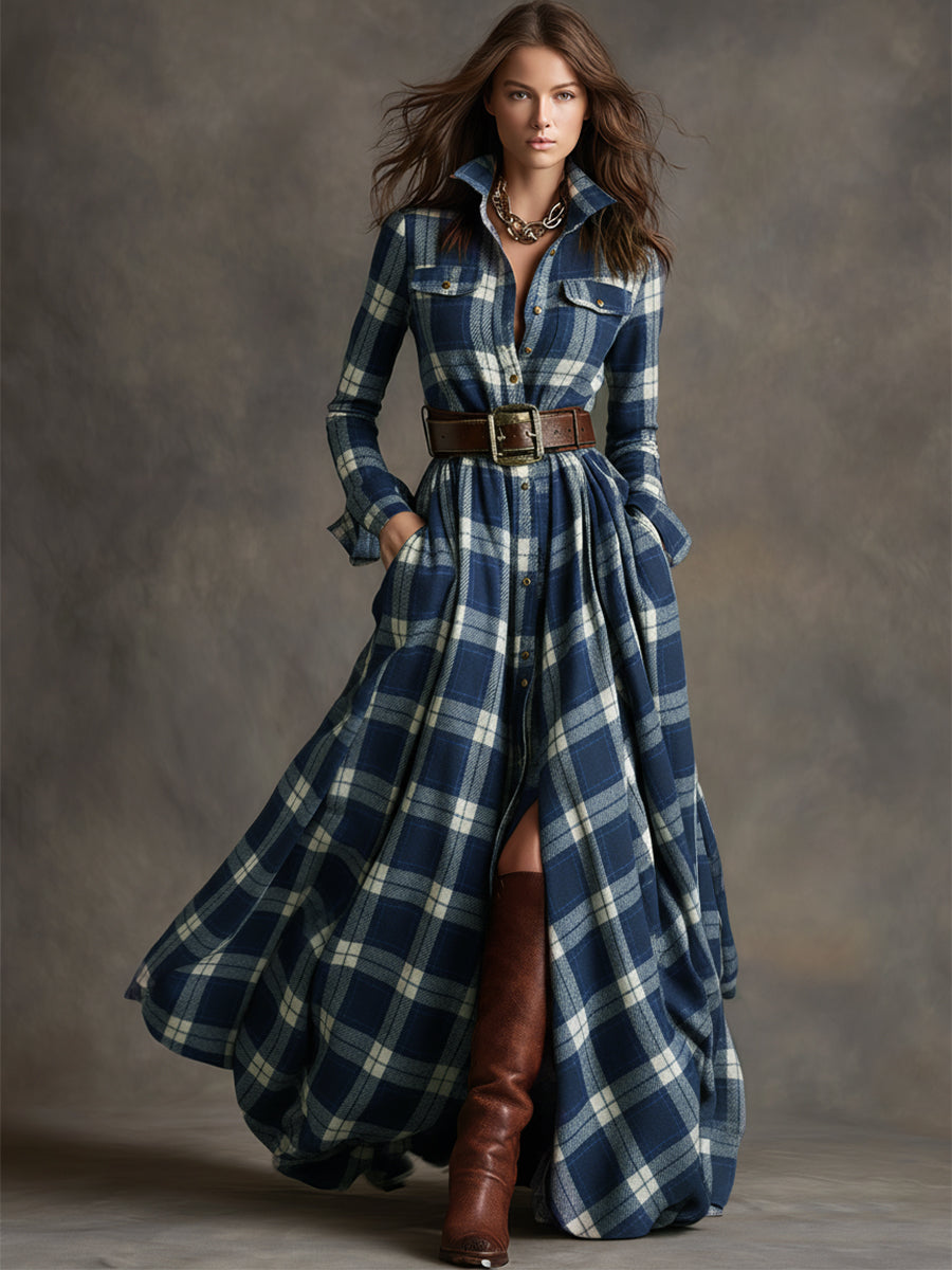 Marina | Vestido Camisero Maxi a Cuadros