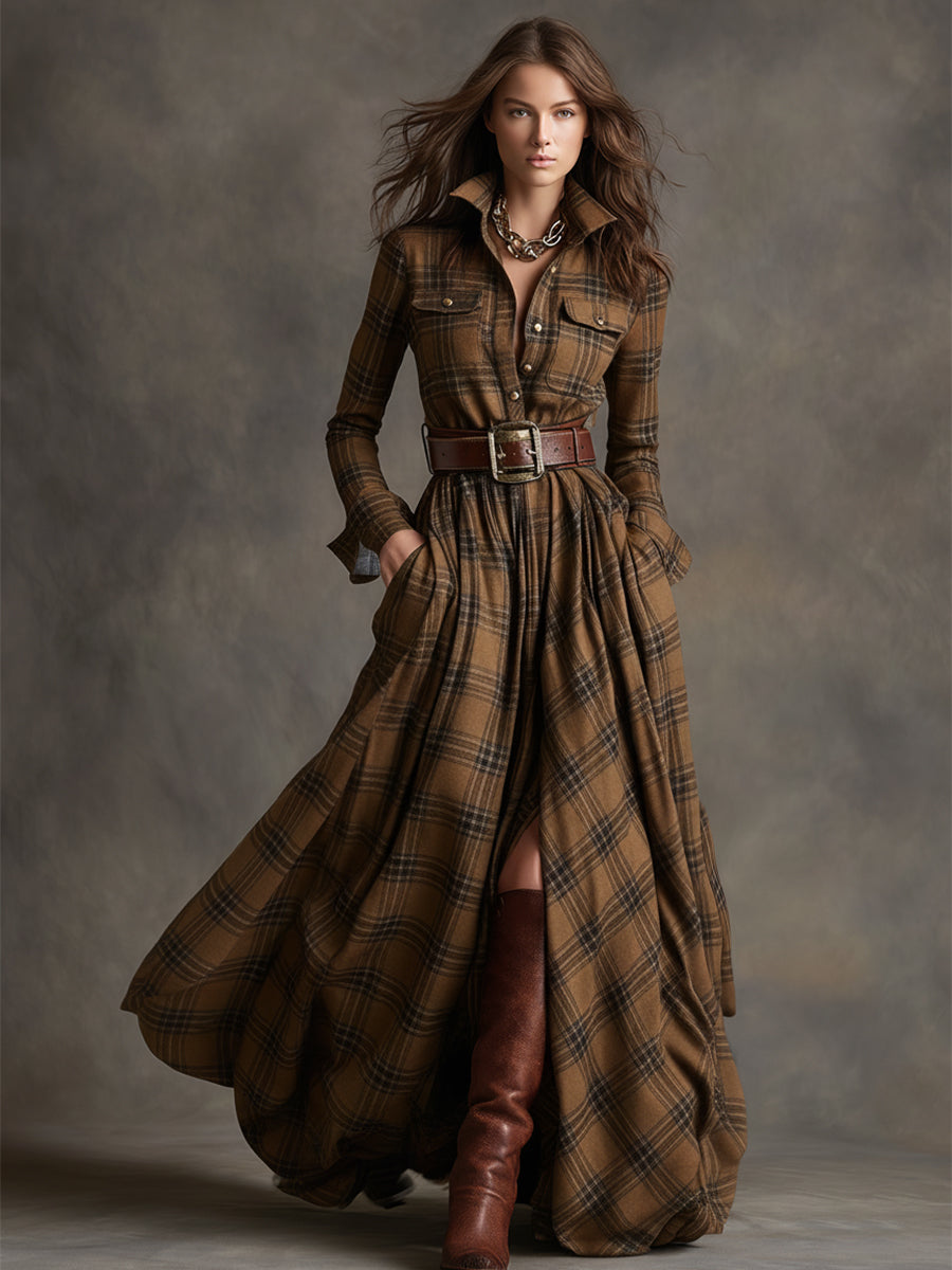 Marina | Vestido Camisero Maxi a Cuadros