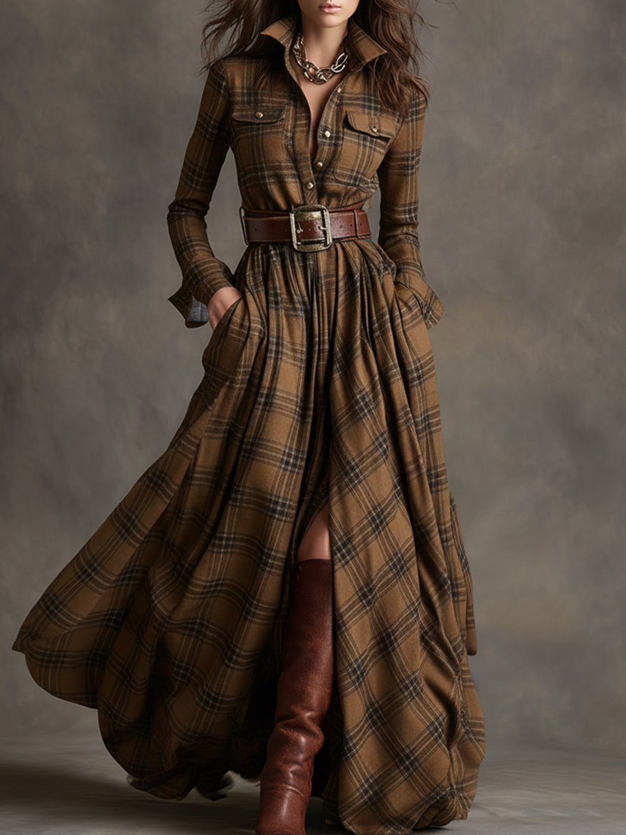 Marina | Vestido Camisero Maxi a Cuadros