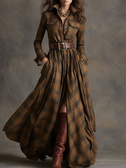 Marina | Vestido Camisero Maxi a Cuadros