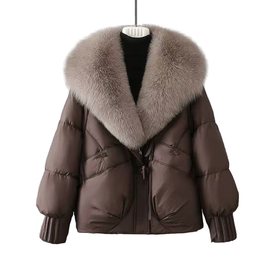 Lunori™ | Piumino corto Eliza con collo in pelliccia