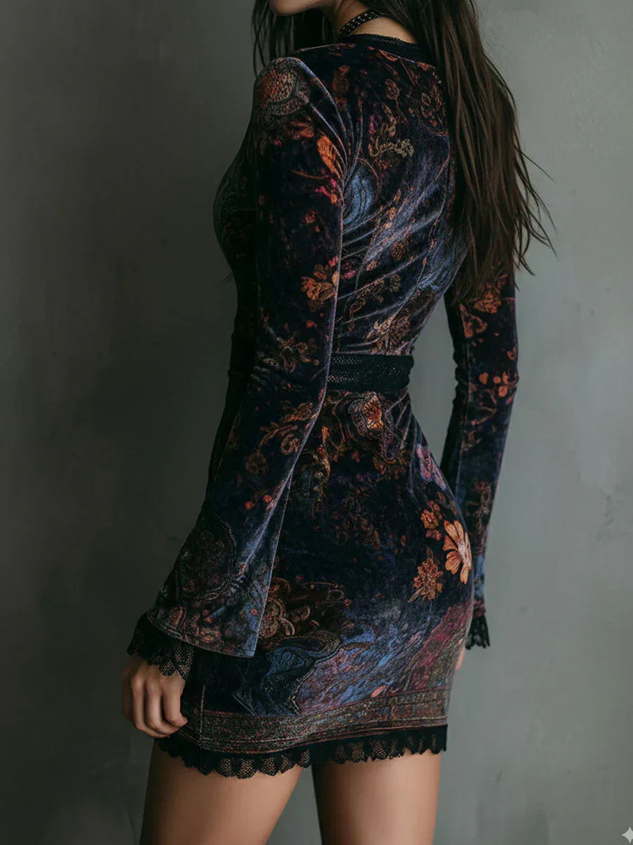 Keyla™ | Minivestido de Terciopelo con Estampado Floral