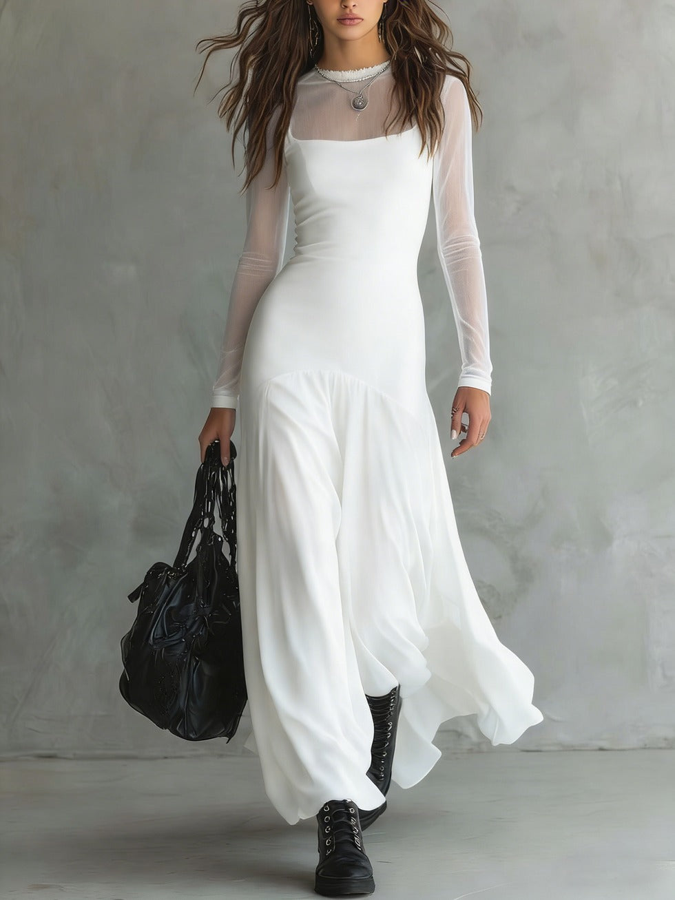 Luna™ | Vestido largo de tul negro con un encanto etéreo
