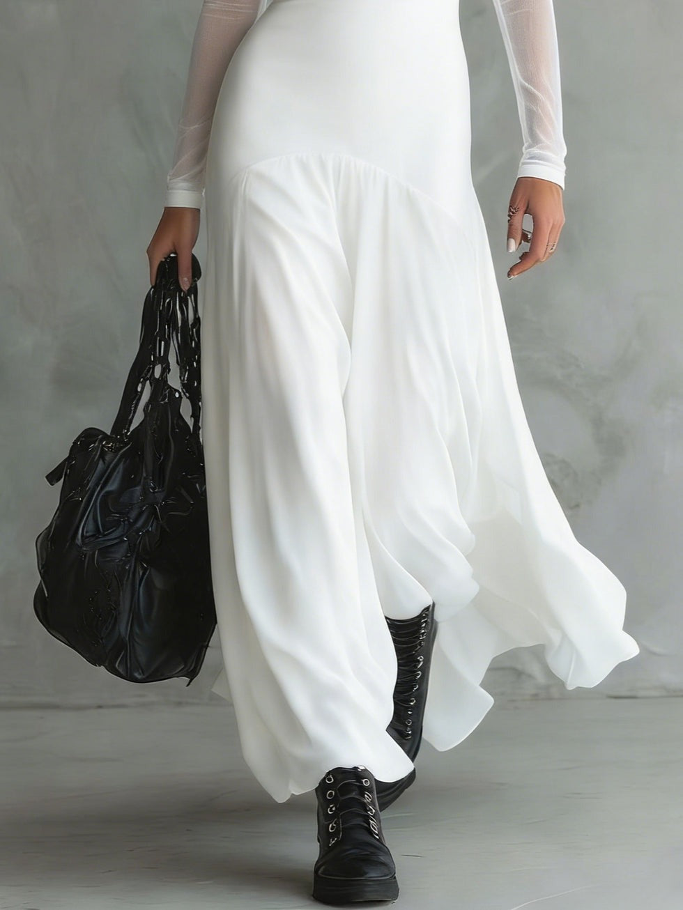 Luna™ | Vestido largo de tul negro con un encanto etéreo