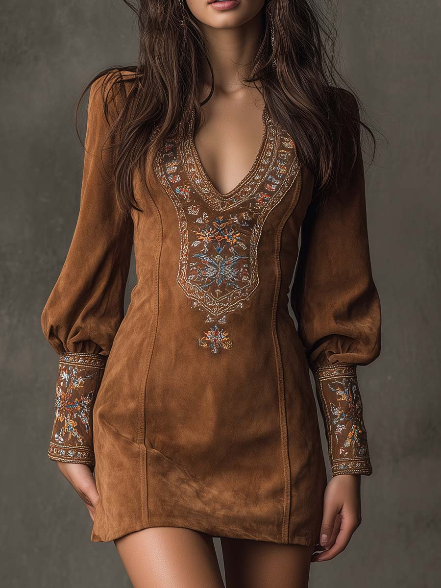 Laura | Vestido Mini Ante Bordado