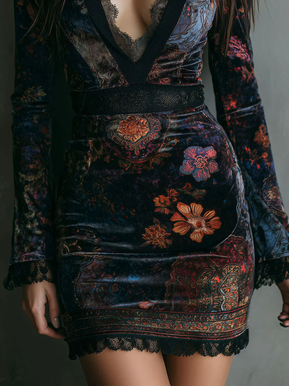 Carla | Vestido Mini Terciopelo Floral