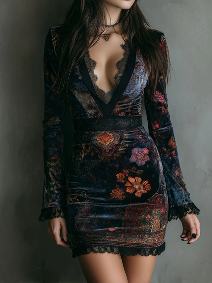 Carla | Vestido Mini Terciopelo Floral