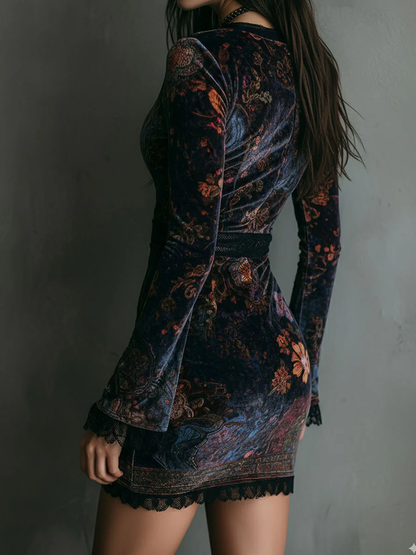 Carla | Vestido Mini Terciopelo Floral