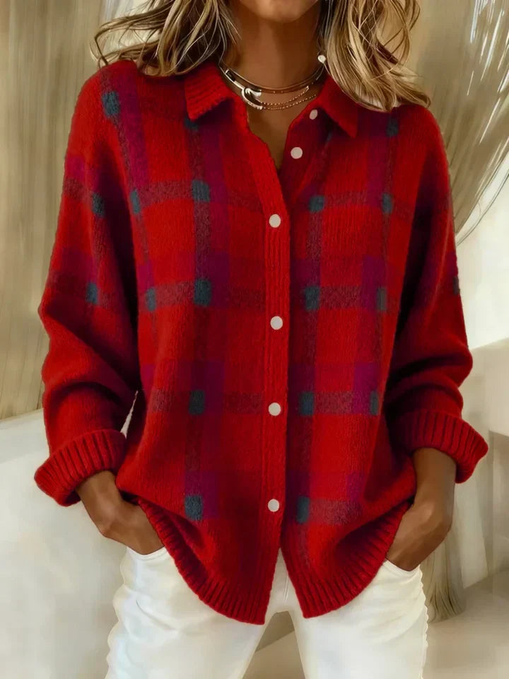 Victoria | Suéter Retro de Cuadros con Contraste Casual