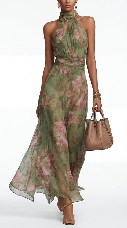 Livia | Vestido maxi halter floral elegante